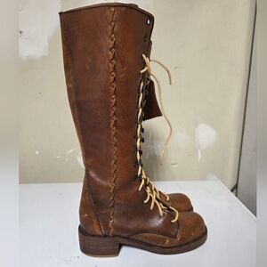 Vintage Lace-Up Leather Granny Boots